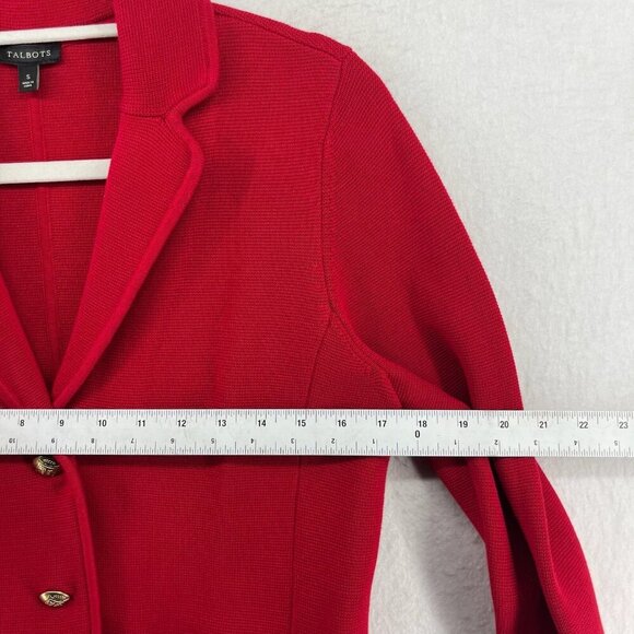 Talbots Blazer Jacket Womens S Red Ruffle Trim Business Casual Button Up Classic - Picture 3 of 12